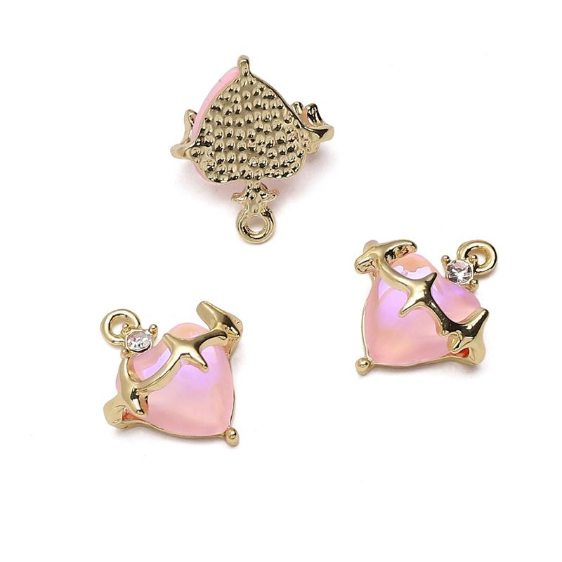 Радужные стеклянные и металлические шармы в форме сердца для изготовления украшений своими руками