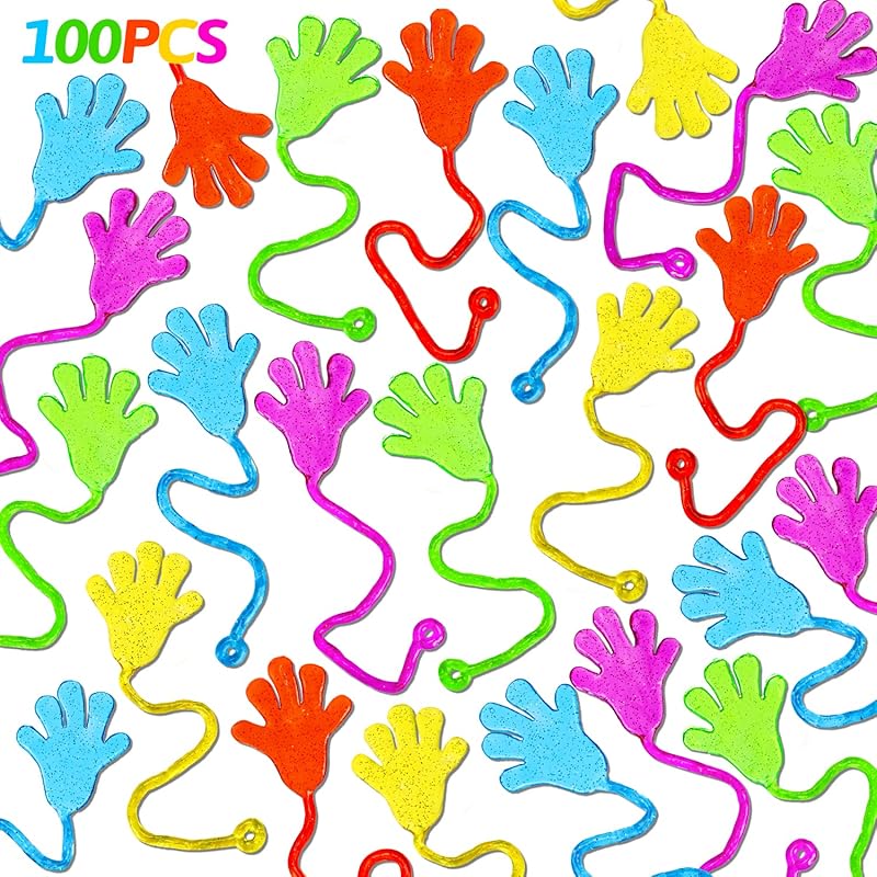 100PCS Glitter Sticky Hands Party Favors for Kids 4-8 8-12 Birthday Supplies Halloween Goodie Bag Stuffers Classroom Treasure Box Carnival Prizes