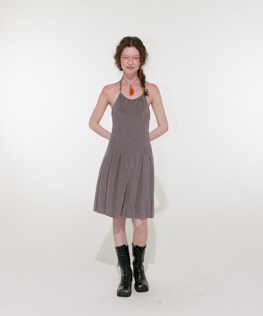 Lulu Seoul Nylon Halter Neck Dress (Khaki Brown)