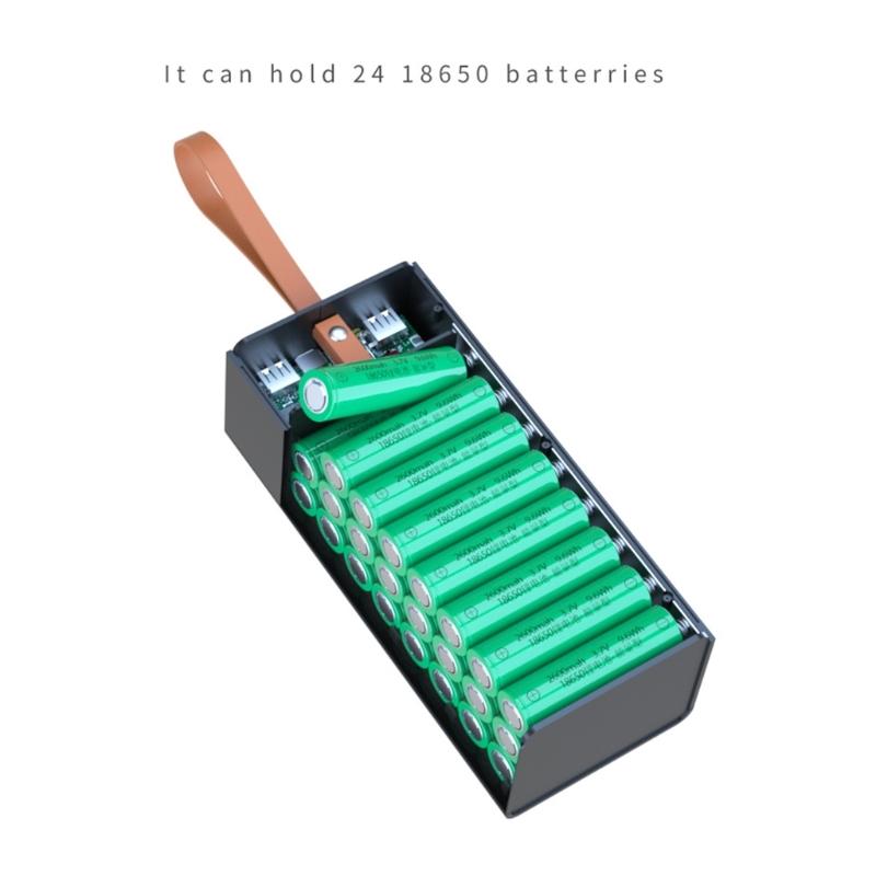 Бокс для хранения аккумуляторов 24x18650, чехол для повербанка с быстрой зарядкой PD, поддержка функций беспроводной зарядки/быстрой зарядки