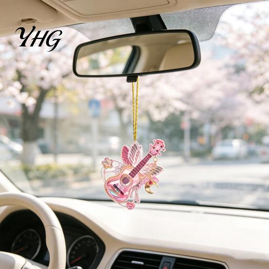 Personalized Holiday Tree Decor Pink Guitar Butterfly Ornament, Acrylic Music Hanging with Rose Southern Flair Home And Quote, Christmas Pendant,