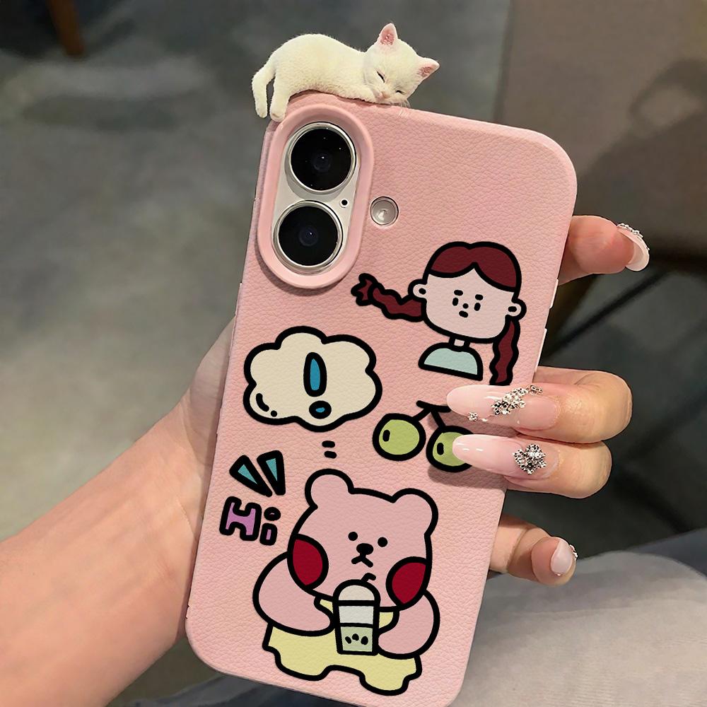 3D Чехол для телефона для iPhone 11 13 17 Pro Max 17 Air Case iPhone 13 15 16 Pro Max 12 14 Pro Max 14 15 Plus Милый 3D Котенок Мультяшный Кожаный