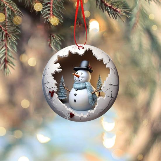 Елочные украшения, мультяшный снеговик, подвеска, 2D, плоские акриловые подвесные украшения для рождественской елки, рюкзак, зеркало заднего вида автомобиля
