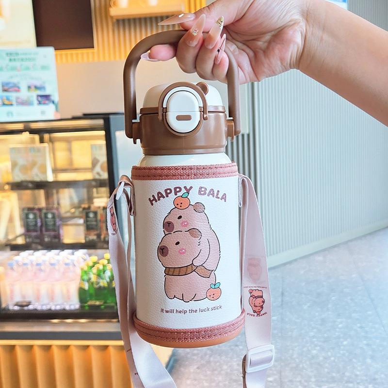 New cute double drink thermos cup children's handle pot large capacity anti-drop and leak-proof