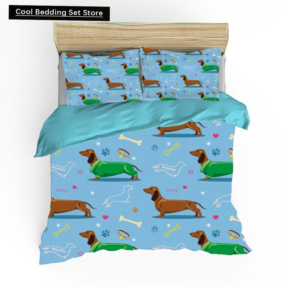 Такса Собака King Queen Пододеяльник Мультфильм Питомец Щенок Постельное белье Колбаса Собака Пододеяльник Милый Животный Полиэстер Одеяло Покрывало