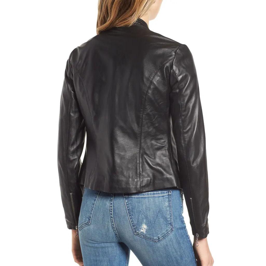 LeatherSplenor Solid Black Basic Biker Style Женская куртка из натуральной кожи