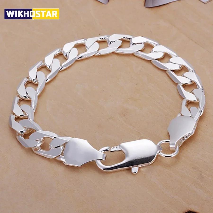 Fine 925 Sterling Silver Bracelet Jewelry 4MM-10MM Width Solid for Man Men Women Chain LINK Noble Wedding Party Gifts
