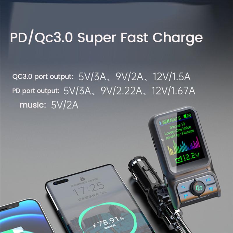 Authentic QC3.0 Fast Charge Car Bluetooth MP3 Player FM Transmitter HD Colorful Screen Display Car Supplies