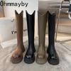 Platform Thick Heels Women Knee High Boots Fashion Stretch Slim Long Booties Street Style Winter Design Shoes  De Mujer
