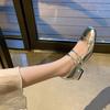 Sheepskin Version Silver Thick Heel Mary Jane Shoes Women's New Square Head Light Mouth One-word Buckle Strap Single Shoes Women's High Heels