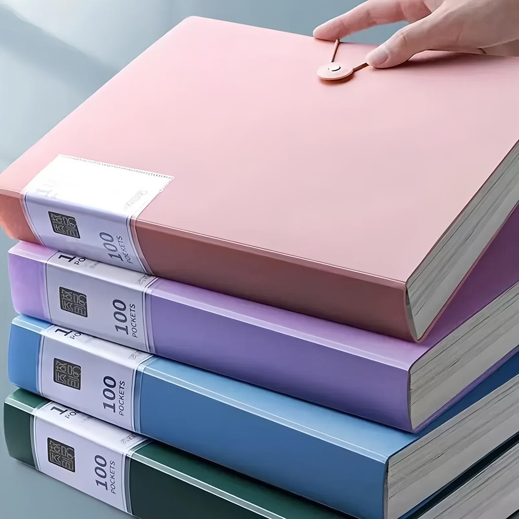 A4 Data Storage Book-100 Pages, Transparent File Pocket Storage and Organization, Document Data Sorting Book, Folder