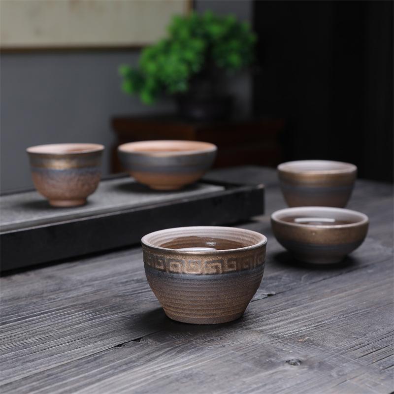 Retro gilt teacup, rust glaze cup, coarse pottery master cup, ancient burnt teacup, Japanese tea cup, kung fu tea set