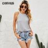 Summer Women Vest Fashion Loose Hanging Neck Tops Solid Color Knitted Vest Sexy Undershirt