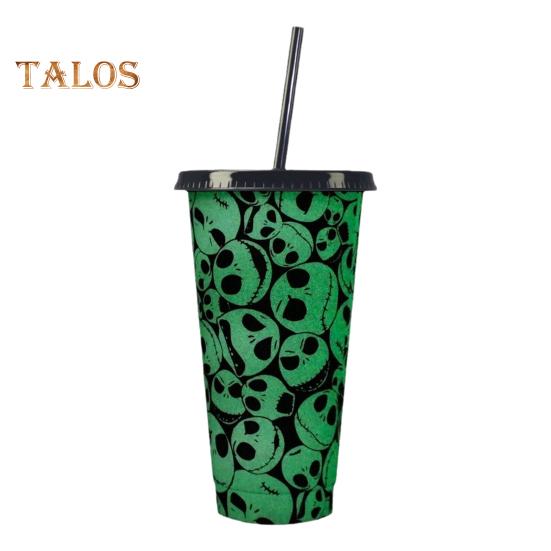 24 унции светящаяся чашка с черепом, меняющая цвет, многоразовая соломенная волшебная чашка для холодной воды на Хэллоуин с пряжкой, герметичная крышка для пищевых продуктов, идеальный подарок