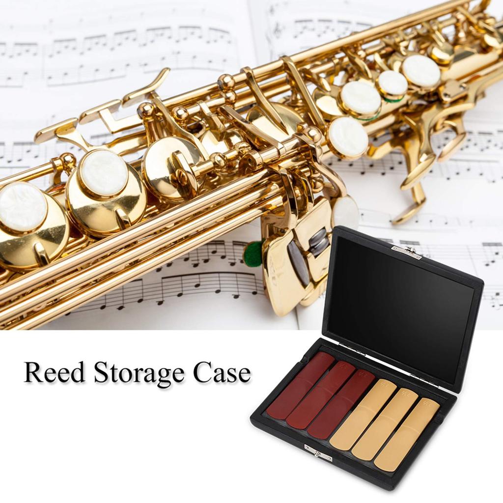 Saxophone Reed Case, Wooden Saxophone Reed Case, PU Saxophone Reed Case, Easy to Clean, Reed Storage Case, Reed Box, Slightly Waterproof, for