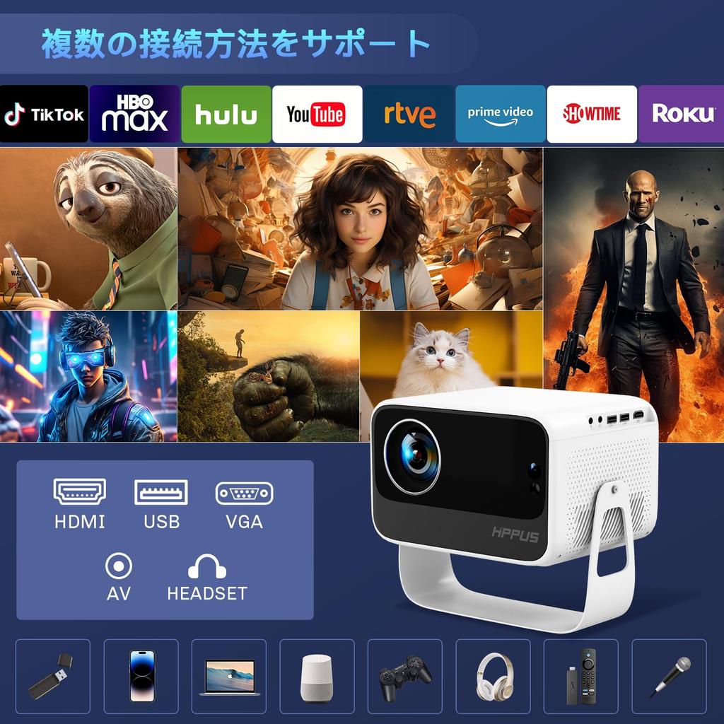 Вращение Android TV HIPPUS проектор потолочный проектор фокусировка Keystone 700ANSI рамка экрана и автоматическое препятствие WIFI 6 Bluetooth совместимый с