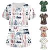 Plus Size Cute Printed Scrub Working Uniform Tops For Women Cross V-Neck Short Sleeve Fun T-Shirts Workwear Tee With Pockets