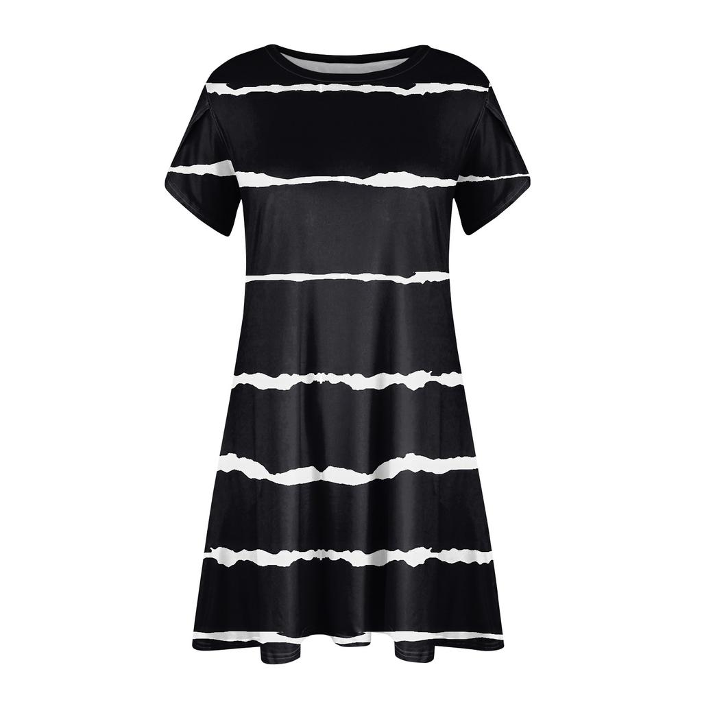 Женские летние платья с короткими рукавами, повседневное свободное платье с круглым вырезом, удобный пляжный сарафан с карманами