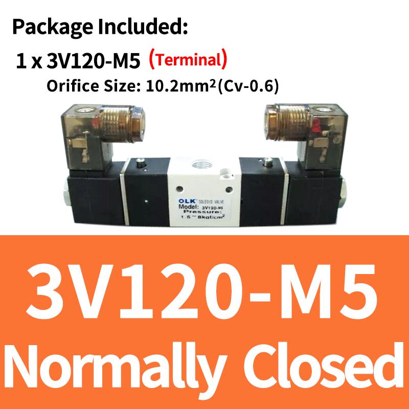 1PCS 3V120-06 3V120-M5 Pneumatic Air Solenoid Valve 3/2 Way AC220V DC24V DC12V AC110V AC24V Normally Closed Valves