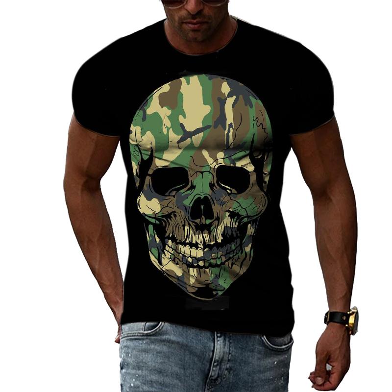 Летняя мода Страх Черепа Графическая Повседневная Футболка с Принтом Хип-Хип Стиль Харадзюку Круглый Вырез Короткий Рукав Мужские Футболки