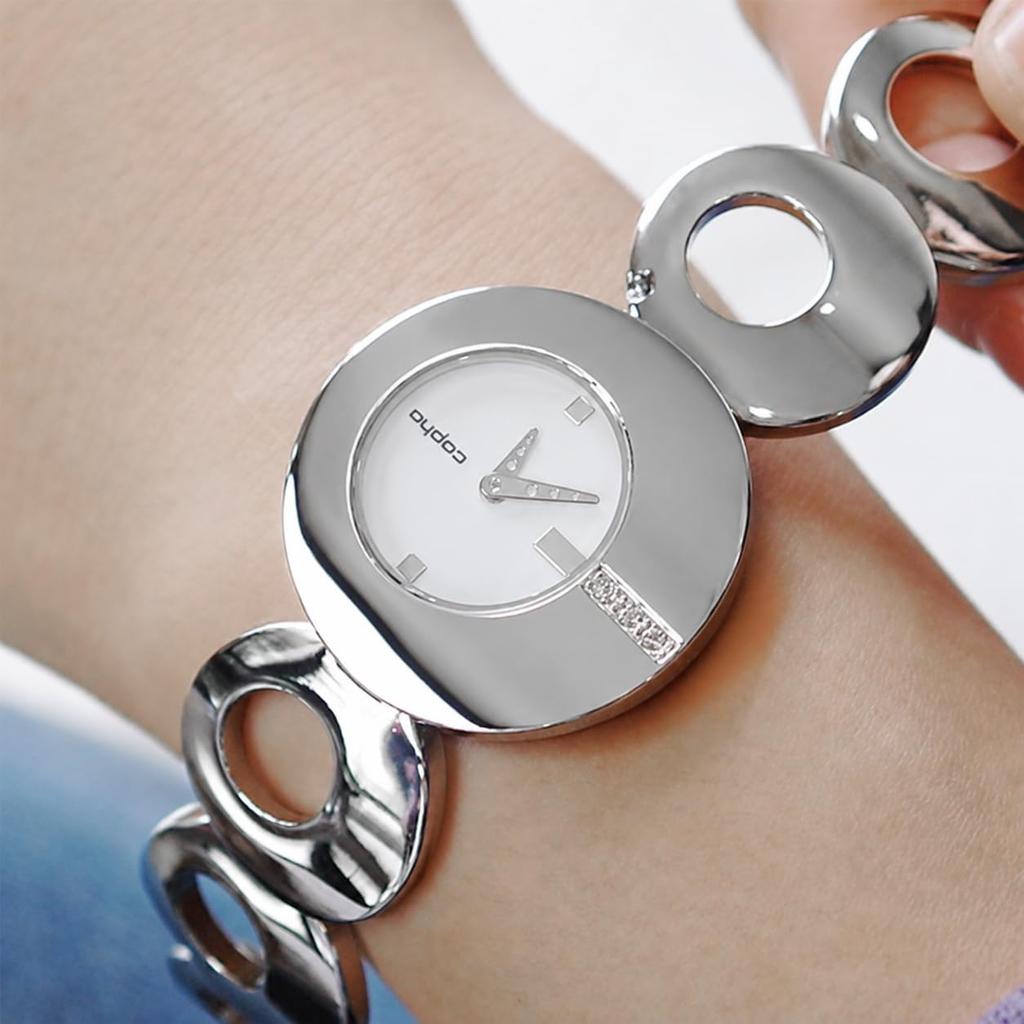 Copha O Dress Watch for Women Limited Edition Rhinestone Accent Lightweight Quartz White Dial Silver Bracelet