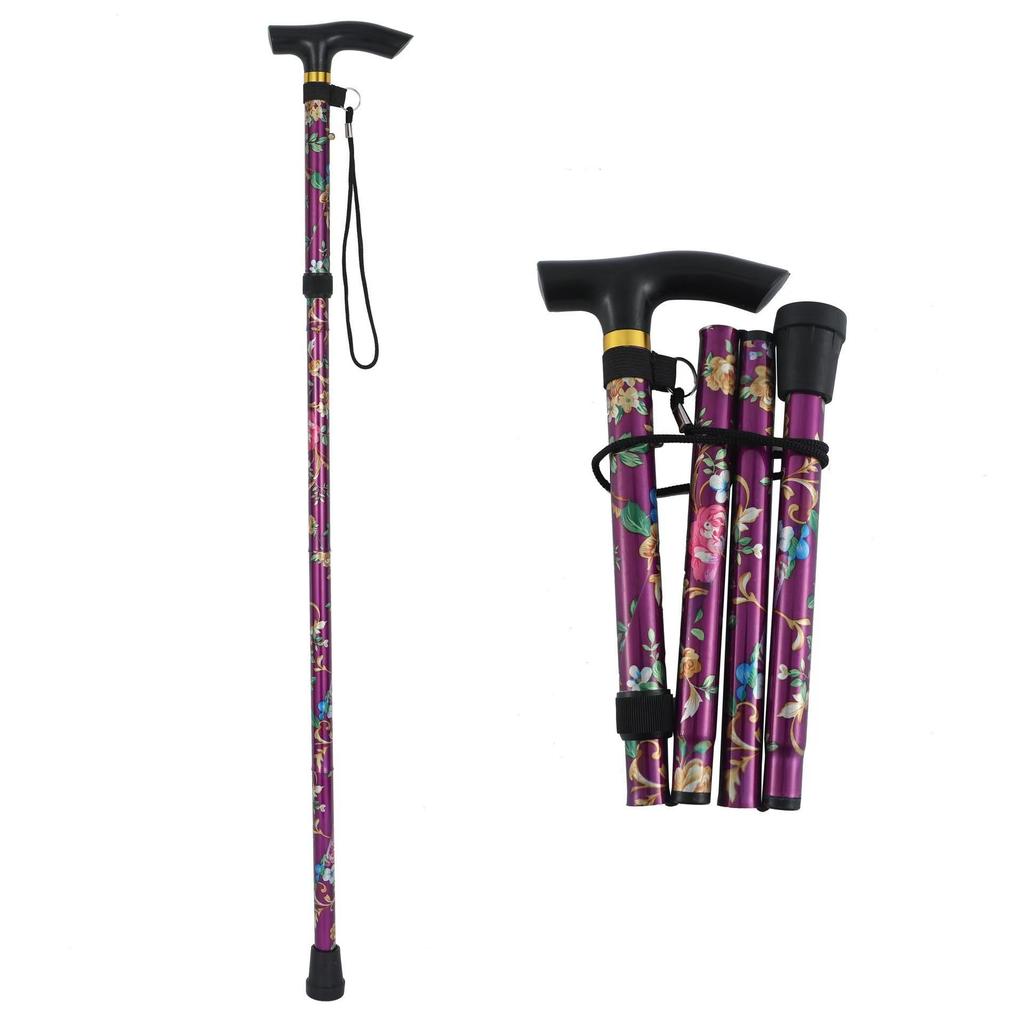 Telescopic Folding Walking Stick for Hiking - Printed Design with Straight Handle for the Elderly.