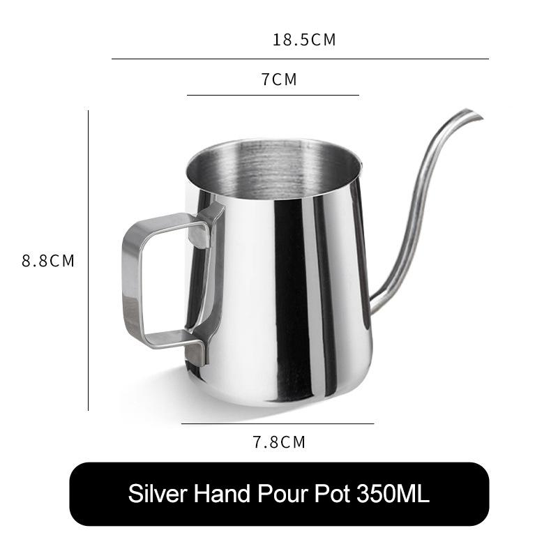 250ml/350ml/600ml Coffee Kettle Silver Black Food Grade Stainless Drip Pot Long Thin Mouth Kettle Tea Pot Non-stick Coating Home