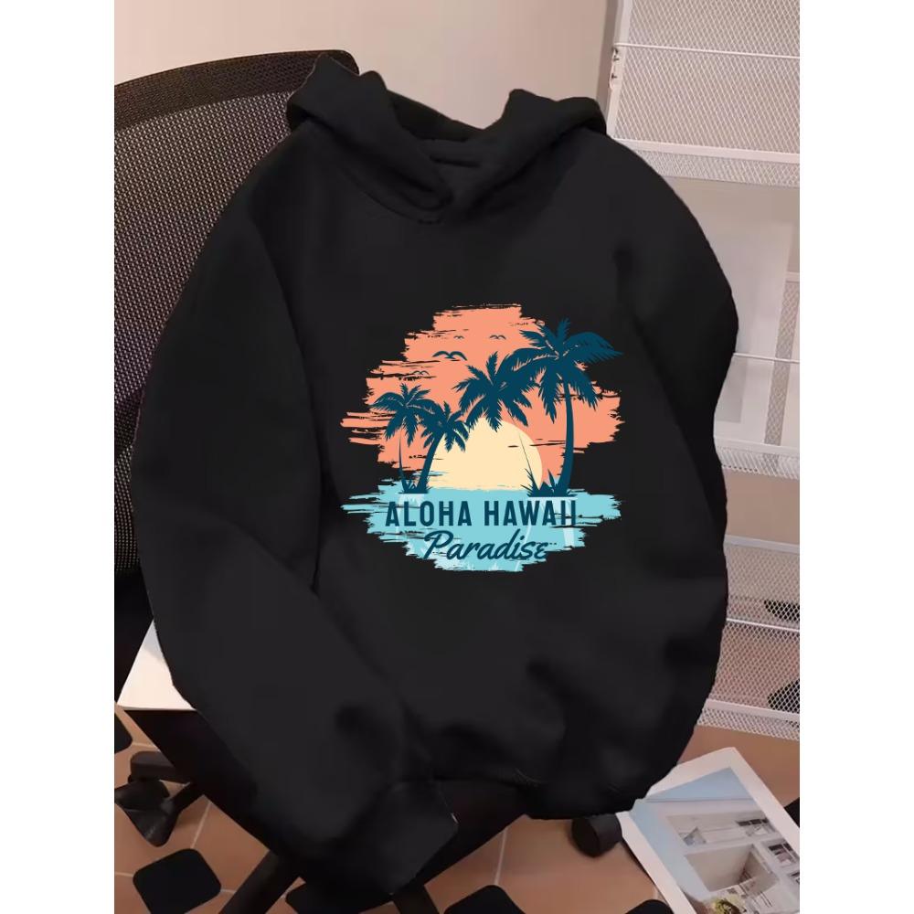 Autumn Kids Pullover Hoodie, Stylish Vintage Hawaii Beach Coconut Tree Sunset Print, Comfortable Material, Great Clothes for School And Outdoor Trips