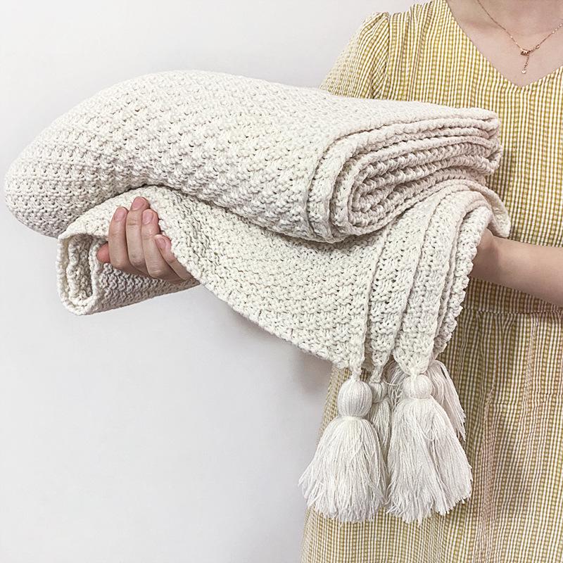 Nordic Knitted Tassel Wool Throw Blanket for Sofa or Office Naps