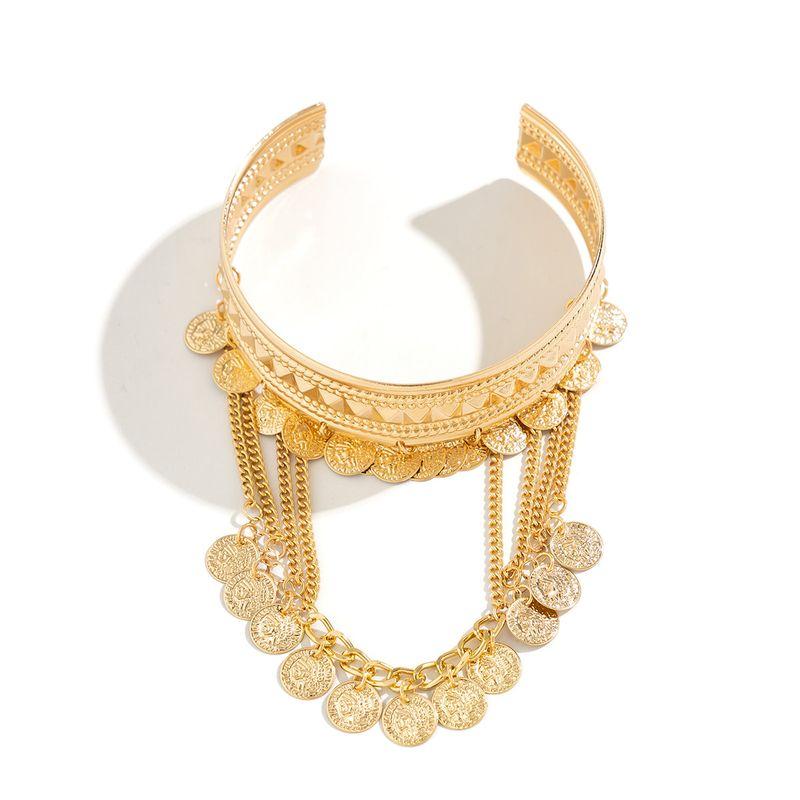 Tassel Portrait Coin Leaf Pendant Bracelet Female Fashion Retro Wide Version Hip Hop Style out Trip Shoot Ornament
