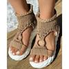 Sandals Women Summer 2024 Women Fashion Sexy Beach Wear Flat Shoes Solid Color Braided Knit O-Ring Cutout Platform Sandals