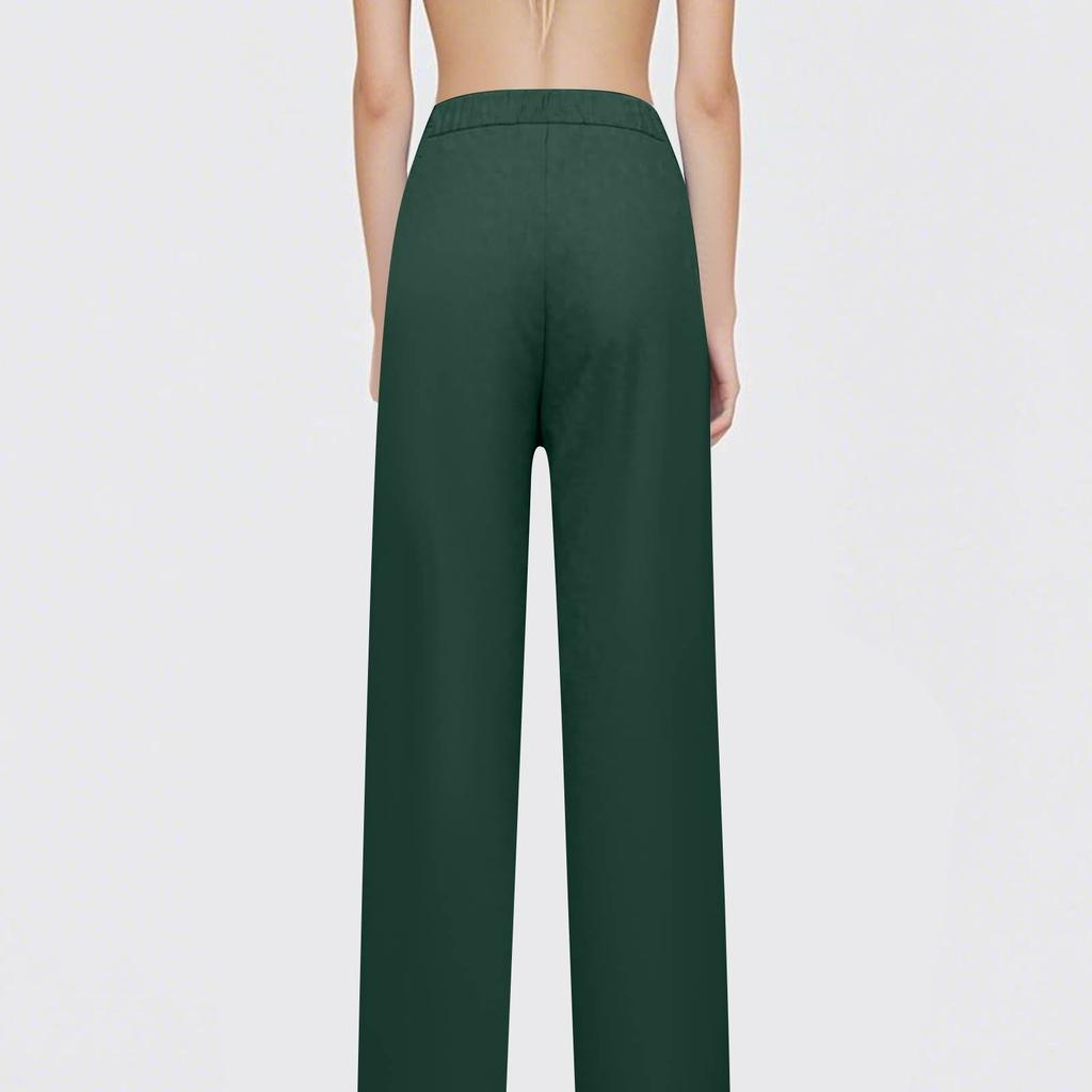 Women's Fashion Cotton Linen Solid Color Casual Daily Side Pockets Leg Hollow Button Trousers