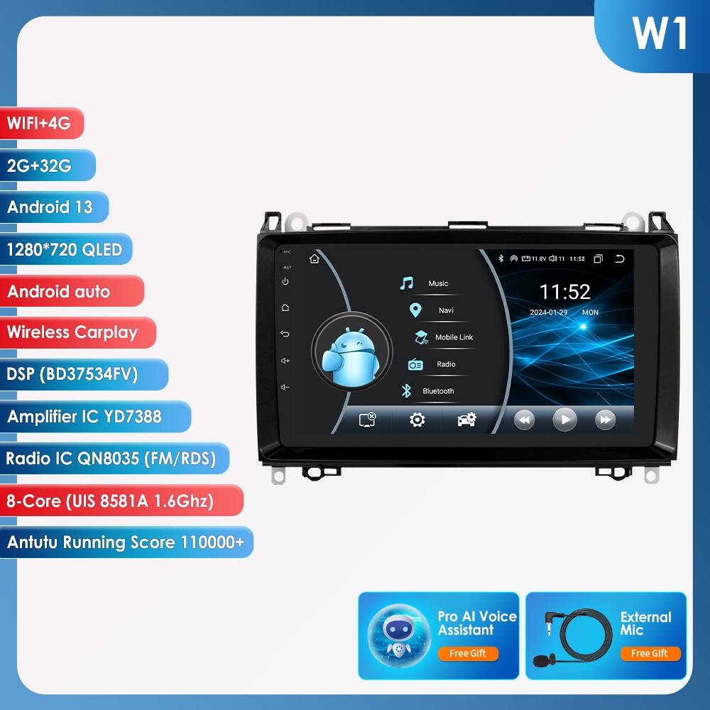 OSSURET Android13 Car Radio for Mercedes Benz W169 W245 B200 W906 Sprinter W639 Vito Multimedia Video Player GPS Carplay Auto Navigation Intelligent