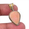 Natural Pink Opal Gemstone 925 Solid Sterling Silver Two Tone Pendant 1.25" D9K52
