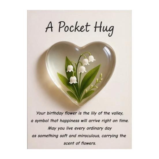 Birth Flower Pocket Hug with Healing Encouragement Poems Birth Flower Clear Heart Keepsake Portable Sentimental