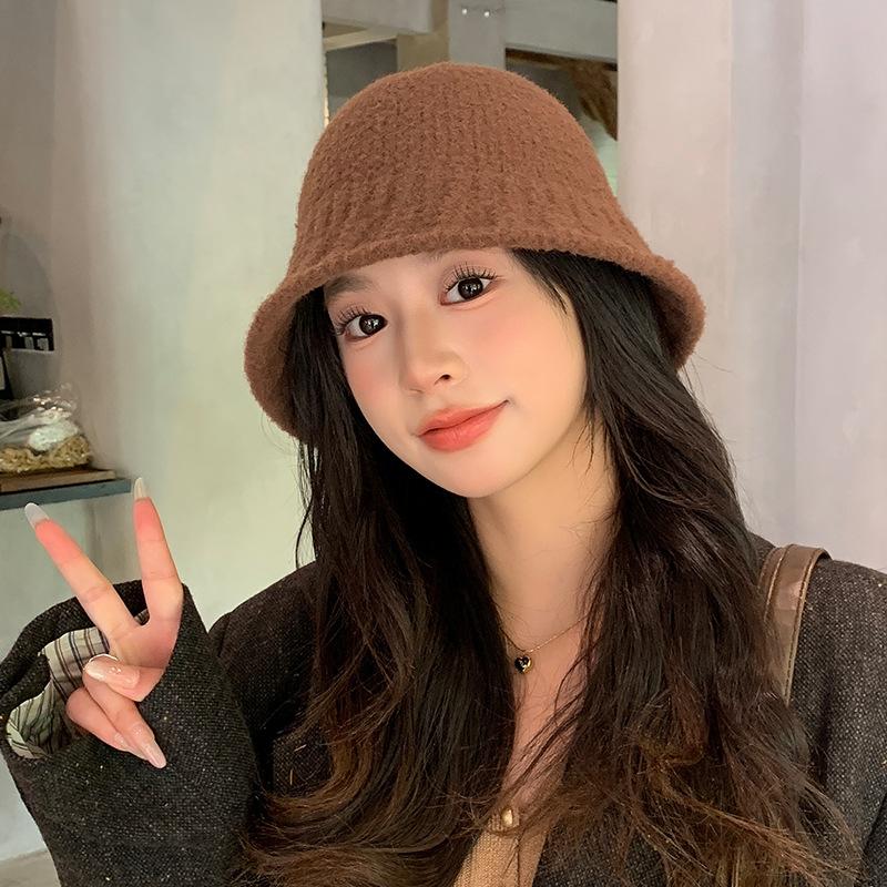 Bucket Hat Women's Autumn and Winter Light Luxury Style Versatile Bucket Hat Windproof Warmth Ear Protection Woolen Fisherman Hat
