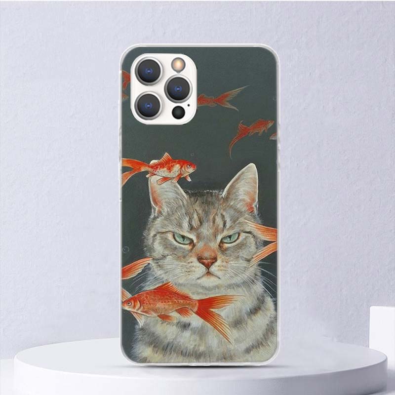 Мягкий чехол с милым рисунком Lucky Cats для iPhone 11 12 13 Mini 14 Pro Max Apple Phone Cover X XS XR SE 7 Plus 8 + 6 6S 5S Funda Coqu