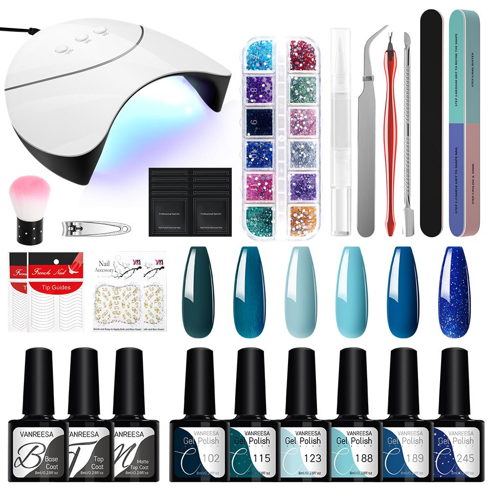 VANREESA Набор гель-лаков для ногтей с лампой для сушки ногтей мощностью 36 Вт, 6 шт., замачиваемый УФ-светодиодный полупостоянный набор гелей для ногтей, набор инструментов для дизайна ногтей