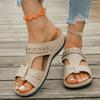 20252025 Spring and Summer New Open-toed Wedge Heel Large Size Foreign Trade One-character Hollow Beach Women's Cool Slippers