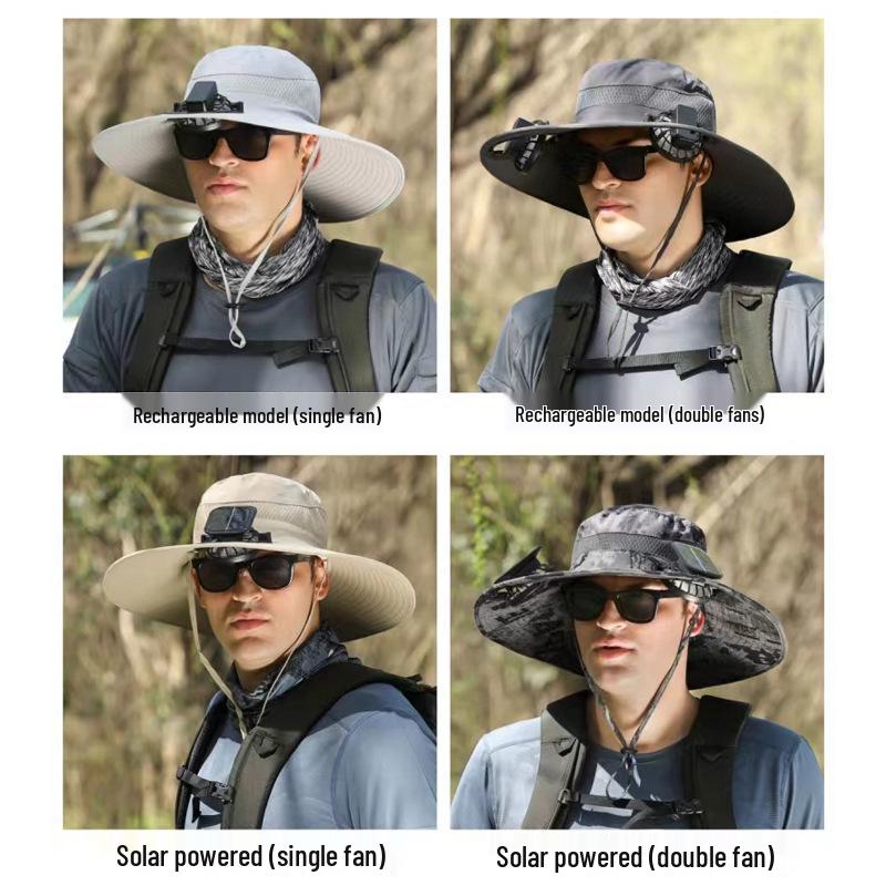Перезаряжаемая шляпа от солнца с двойным вентилятором на солнечной батарее для мужчин
