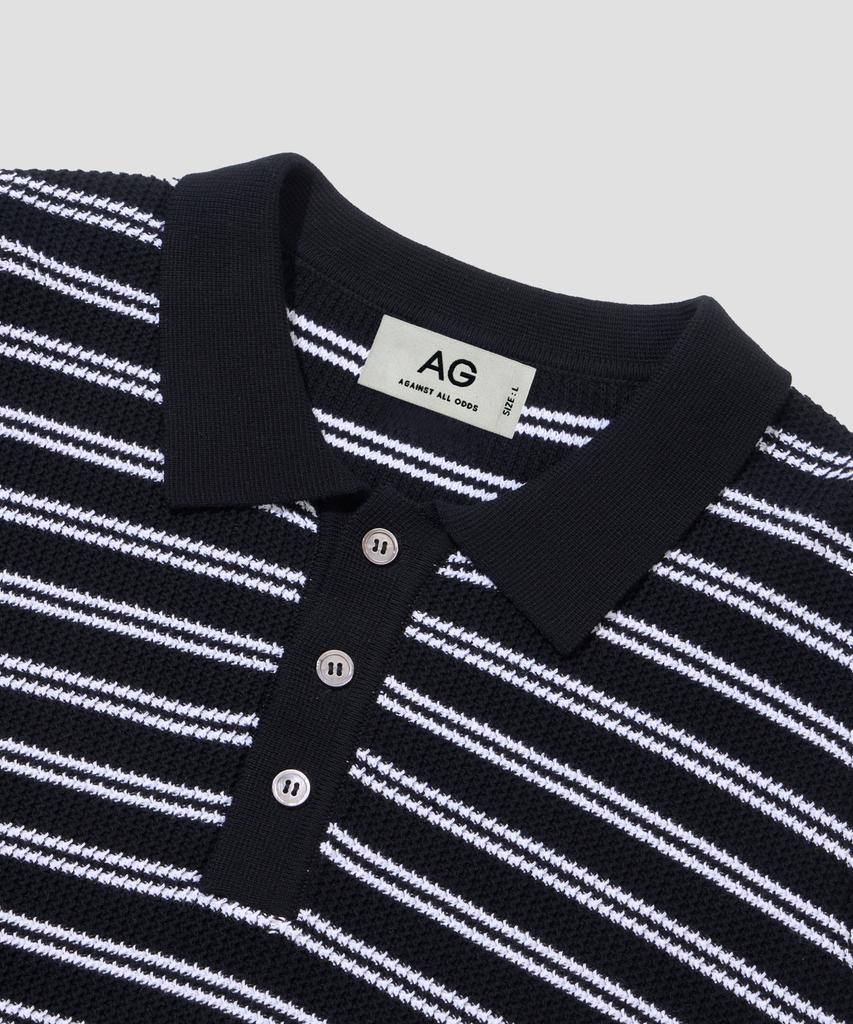 AGOD Collar Button Stripe Half Knit [Black]