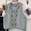 Vest Denim Women Cotton Vest Oversize Solid Color Plus Size Casual Sleeveless Coat Buttons Vest