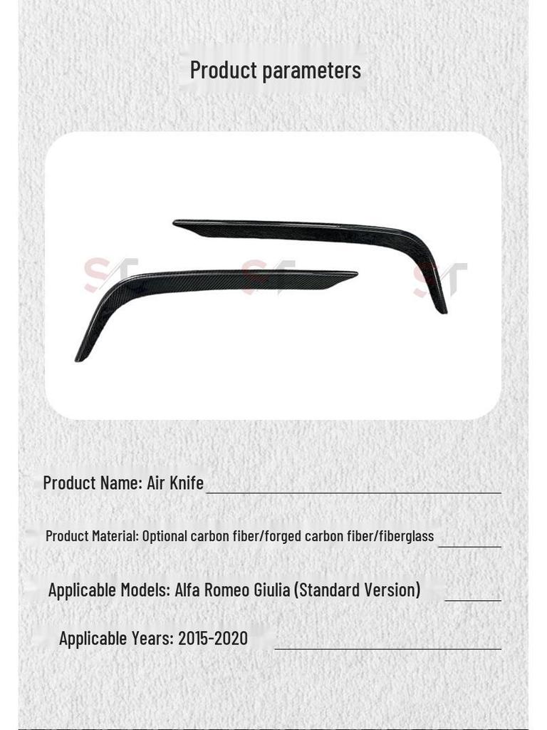 Carbon Fiber Front Bumper Canards and Fog Light Set for Alfa Romeo Giulia.