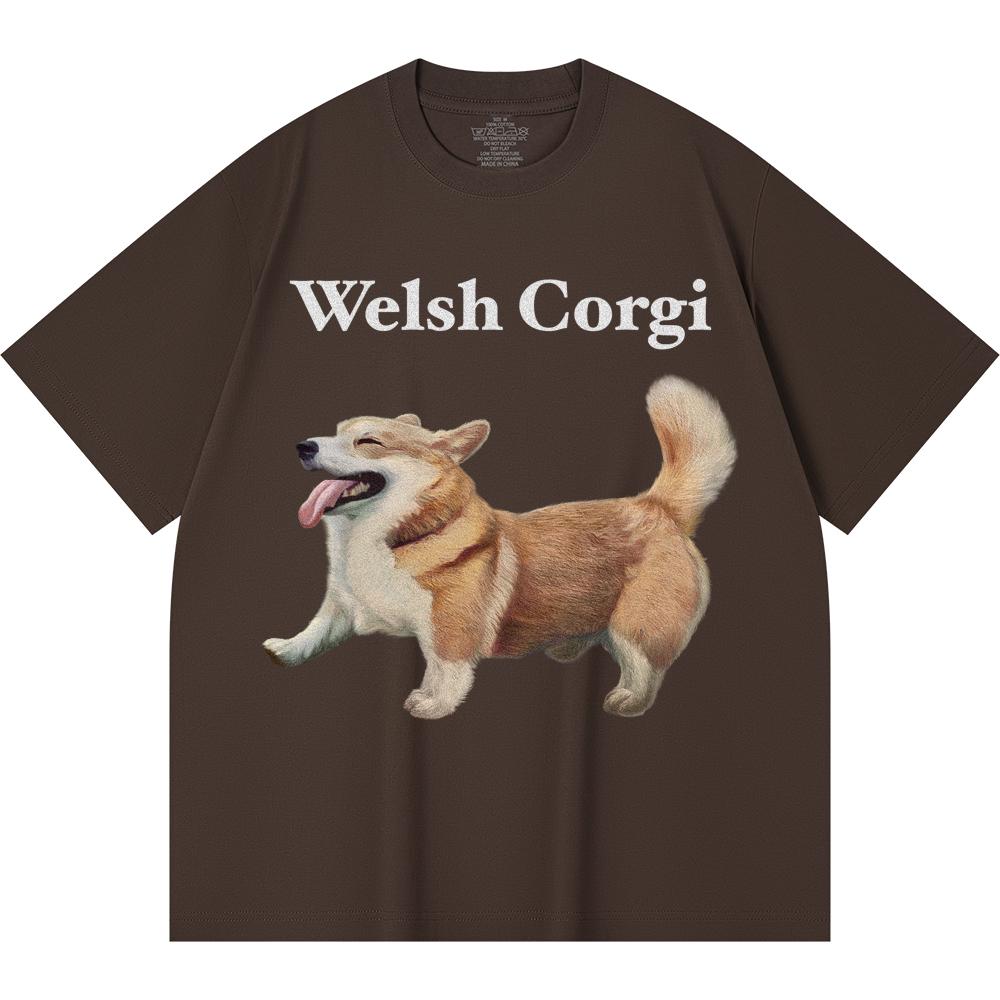 Футболка из 100% хлопка плотностью 230 г/м2 с принтом вельш-корги, забавная футболка из чесаного хлопка в стиле Харадзюку