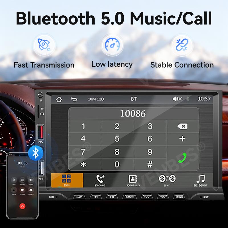 VENBES Car Radio Carplay Android Auto Mirrorlink 1 DIN Touchscreen 7 Inch Multimedia MP5 Player Bluetooth 5.0