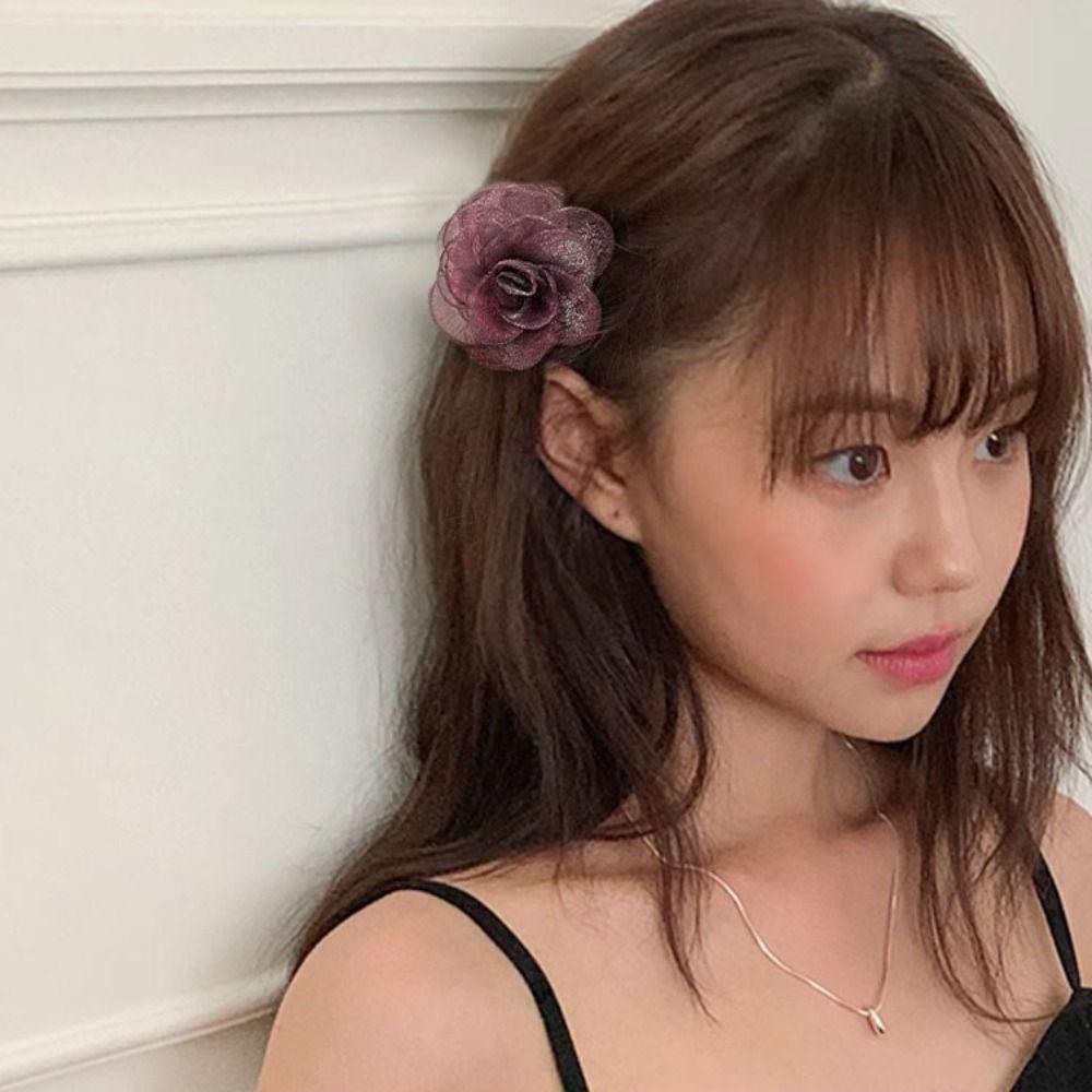 Mesh Camellia Shark Clip Cloth Flower Claw Clip Cute Simulation Flower Hair Claw  Seaside