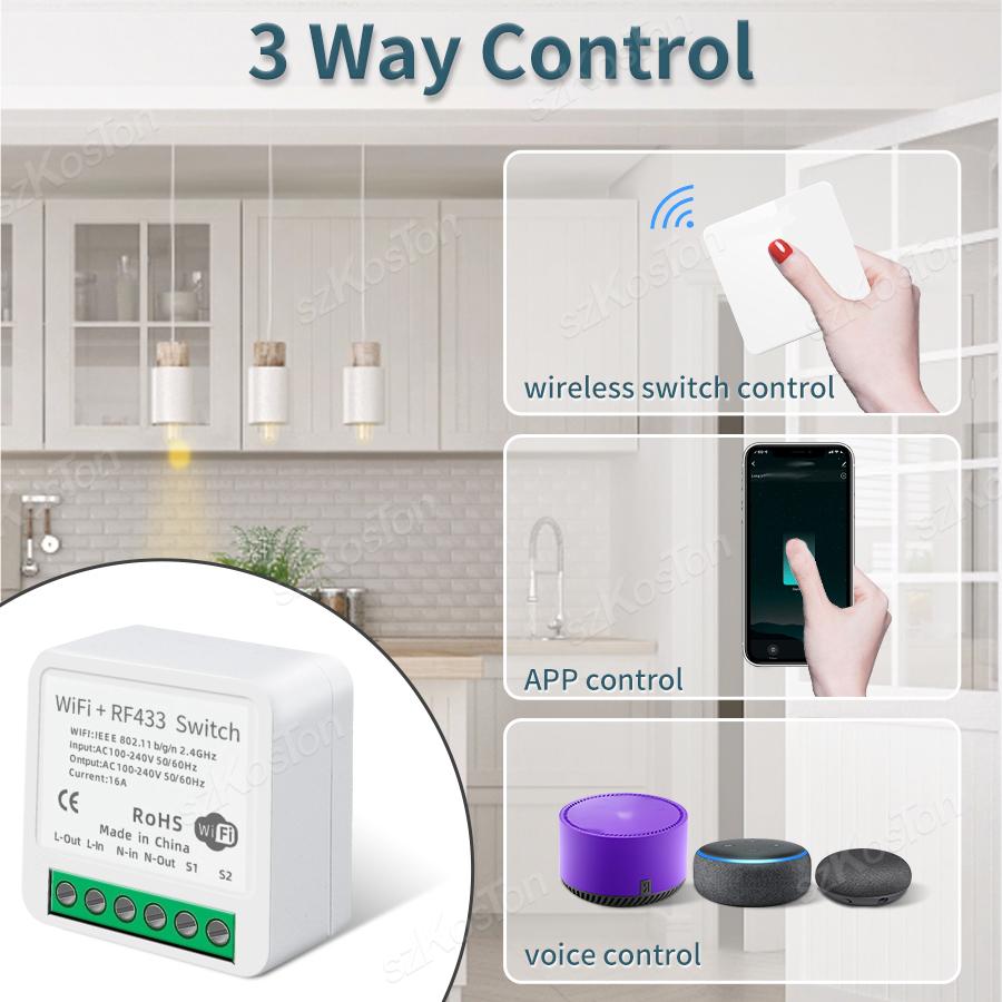 RF433 Wifi Умный Переключатель Tuya 16A Домашнее Мини-Реле Приемник DIY Выключатель Света Контроллер Автоматизации Голосовое Управление Работает с Alexa Google