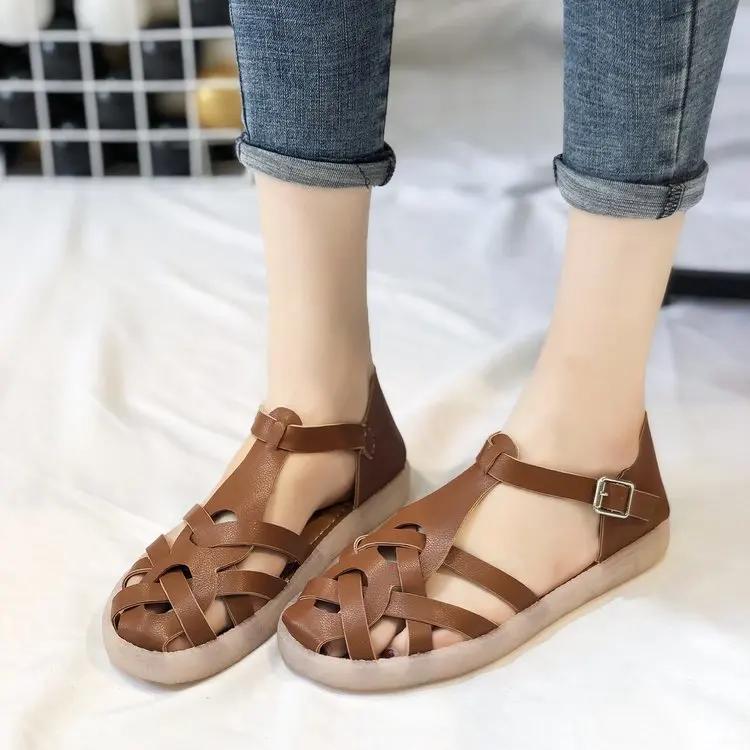 Модные летние сандалии Flar Модные женские сандалии на плоской подошве на танкетке Повседневные женские сандалии с открытым носком