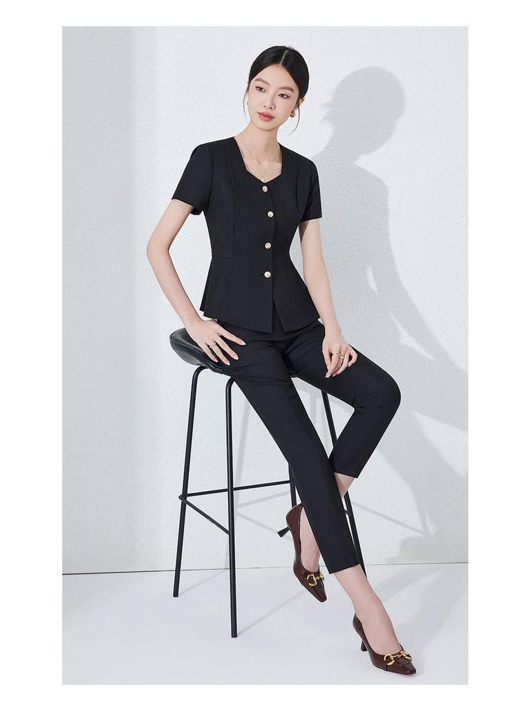 Professional Women's Short Sleeve Suit for Reception & Salon Staff