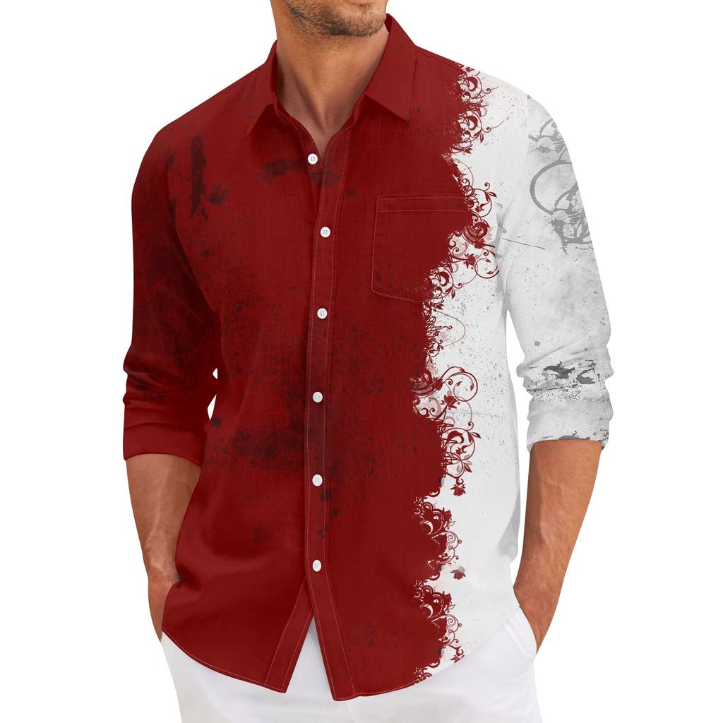 Men'S Casual Loose Fitting Long Sleeved Shirt Fashionable Lapel Shirt Top